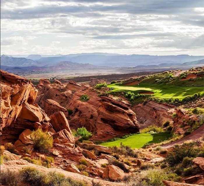 The Greater Zion terrain along and around the 15th hole at Sand Hollow Resort's Championship course is described as "so stark, so extreme, so … alien" by WTGN correspondent Dan Vukelich.